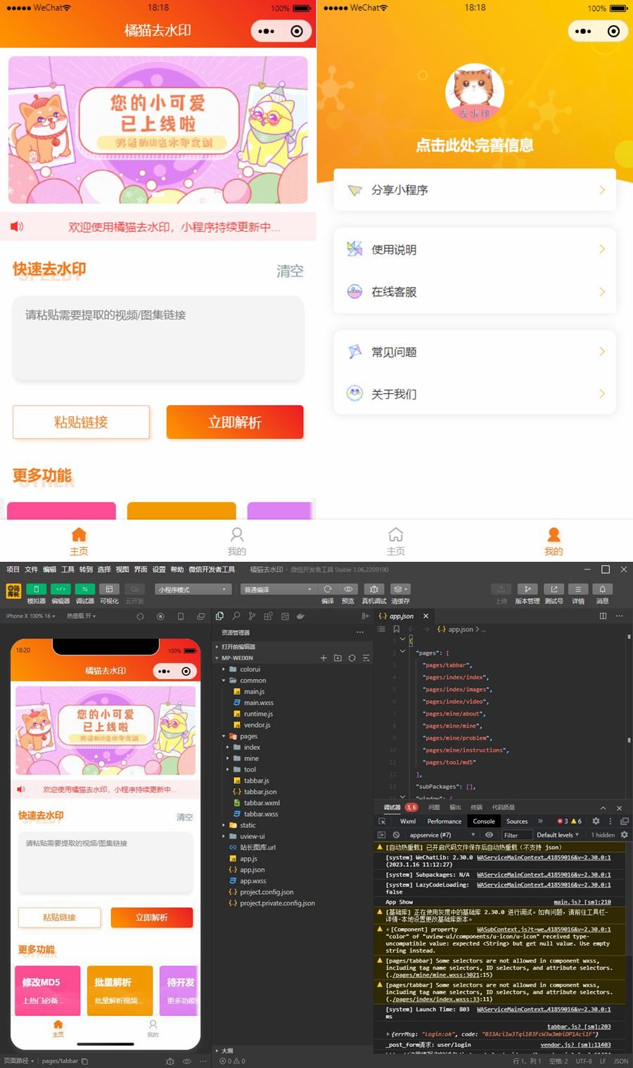 橘猫视频去水印微信小程序源码/自定义接口/PHP后端对接WordPress主题模板_淘源码资源网_建站教程WordPress主题模板_zibll子比主题官网_淘源码资源网